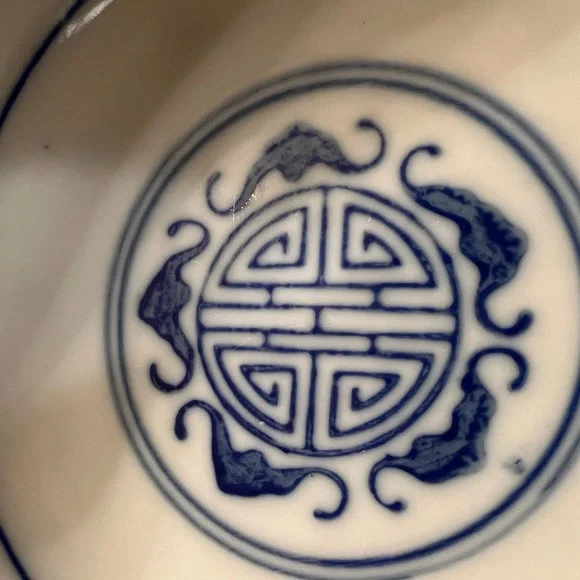Two Porcelain Blue and White Rice grain Bowl with Bat and Lotus plant symbol. - Picture 6 of 13